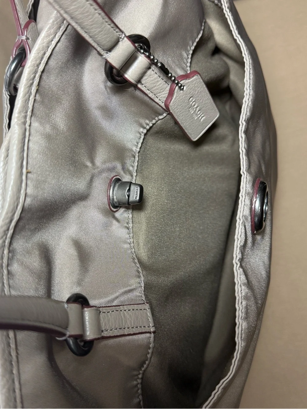 Coach Taupe Nylon & Leather Turnlock Carryall Large Tote Bag F57903